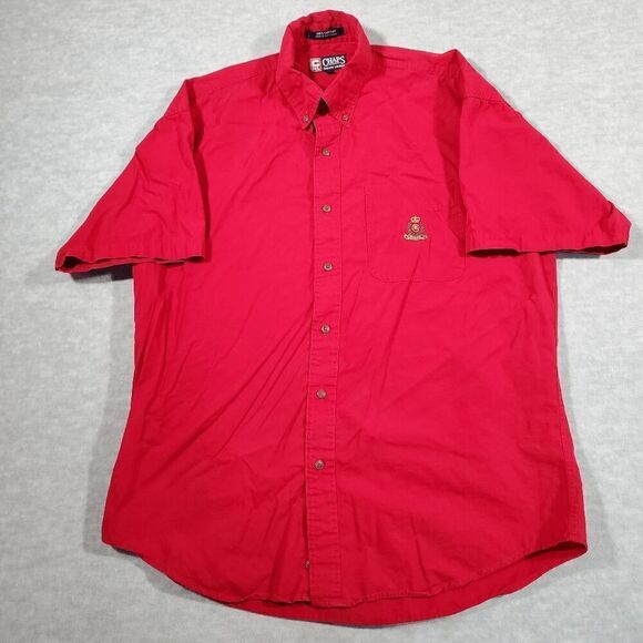 Chaps Ralph Lauren Shirt Mens Large Red Cotton Workwear Collared Button Down - Picture 1 of 7